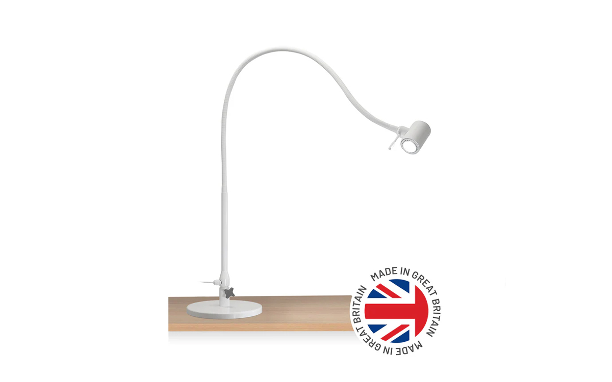 Desk-Stand LED Examination Light with Flexible Gooseneck and Infection-Control Housing for GP Surgeries and Medical Clinics