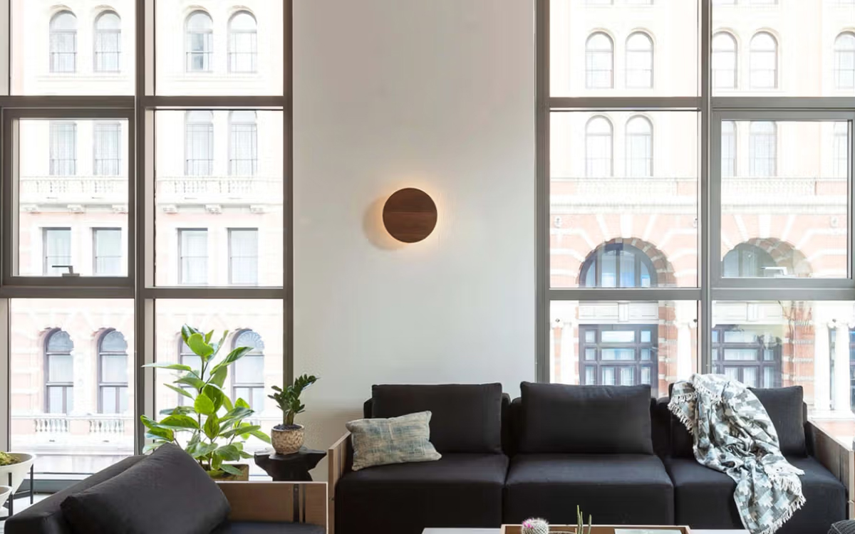 Dimmable Wall Light with Solid Wood Shade and Minimalist Design for Residential and Commercial Interiors