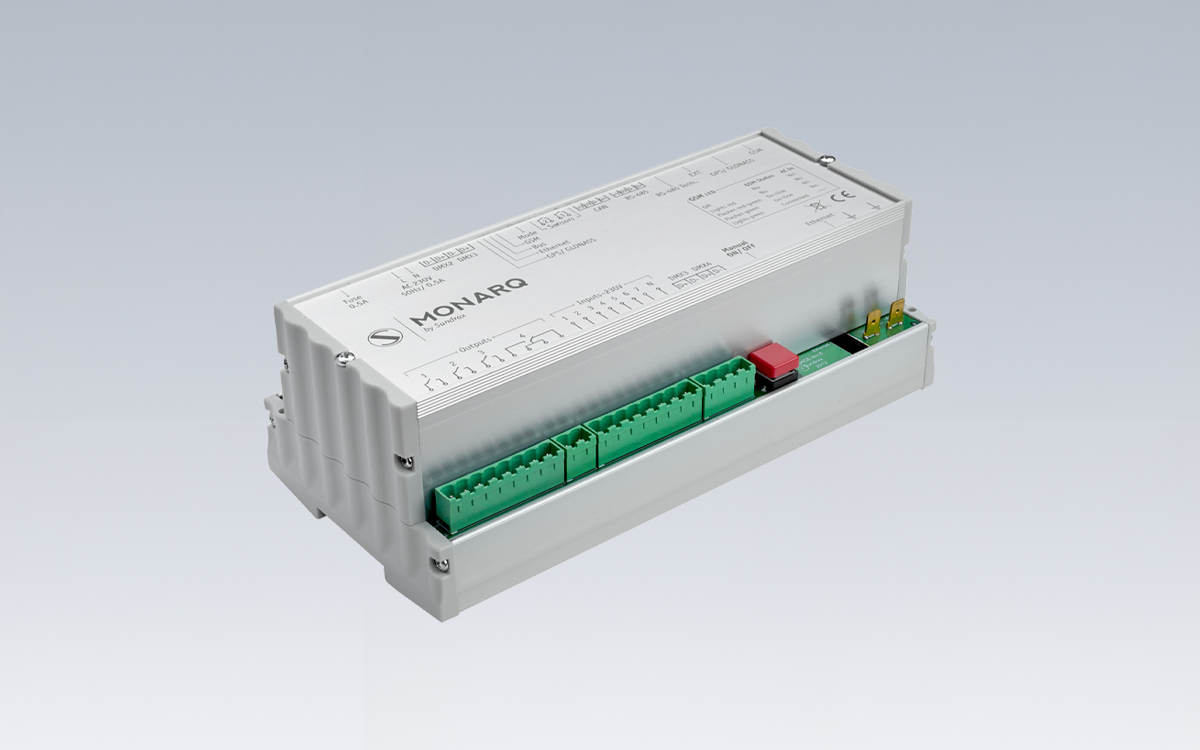 DIN Rail Mounted Lighting Control Processor with Art-Net/sACN, DMX512, BeDMX Interfaces, and Ethernet Connectivity