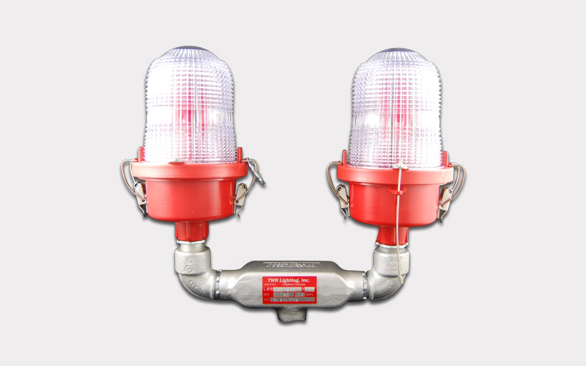 Double Head Red LED Warning Light for Aviation Obstacle Lighting on Permanent Structures