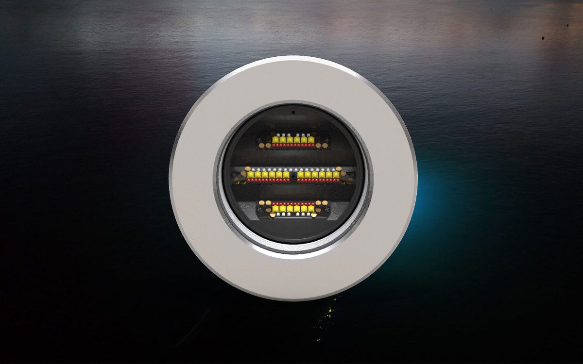 Dual-Color Underwater Yacht Light with Flush-Mount Louvre Design for Hull-Angle Flexibility