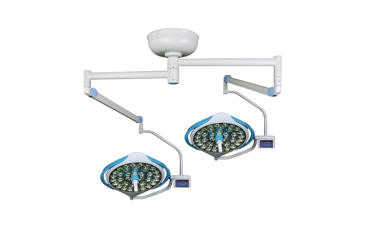 Dual-Head Ceiling-Mount LED Surgical Light with Exceptional Color Rendering and Multi-Axis Arm Mechanism