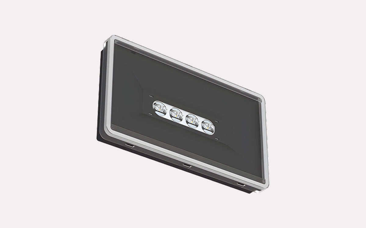 Emergency Exit Light with Wide-Beam, Corridor, Anti-Panic, and Narrow-Beam Light Distributions