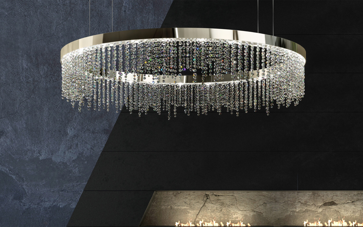 Exquisite Crystal Ring Chandelier Light with Luminous Halo and Polished Aluminum Frame