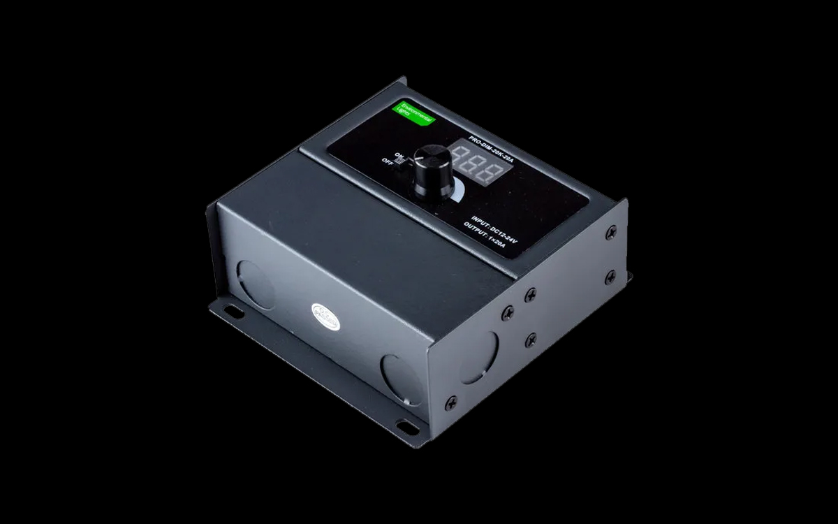 Flicker-Free 12V and 24V DC LED Dimmer with Rotary Knob and High-Frequency PWM