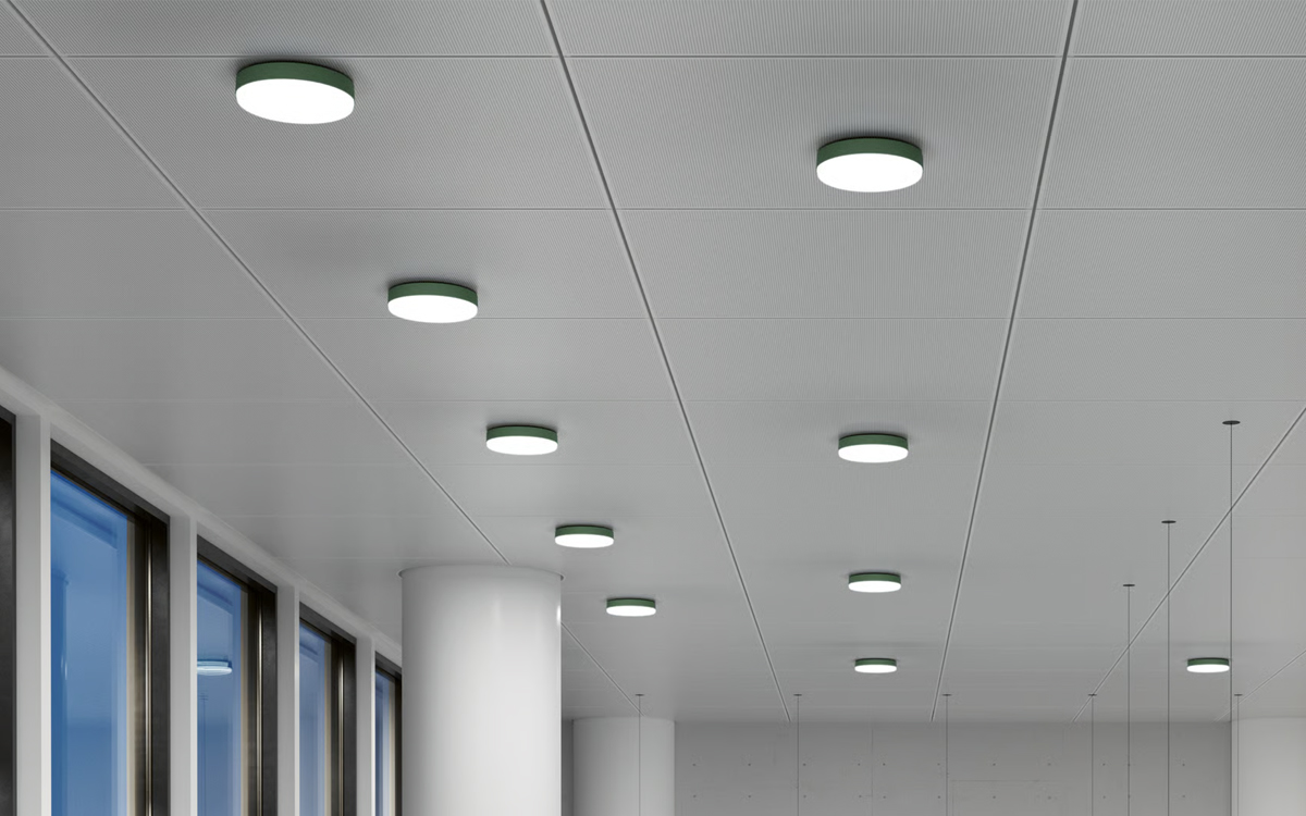 Flush Mount LED Ceiling Light with Smart Control, DALI Options, and Velvet-Colored Ring Louvres