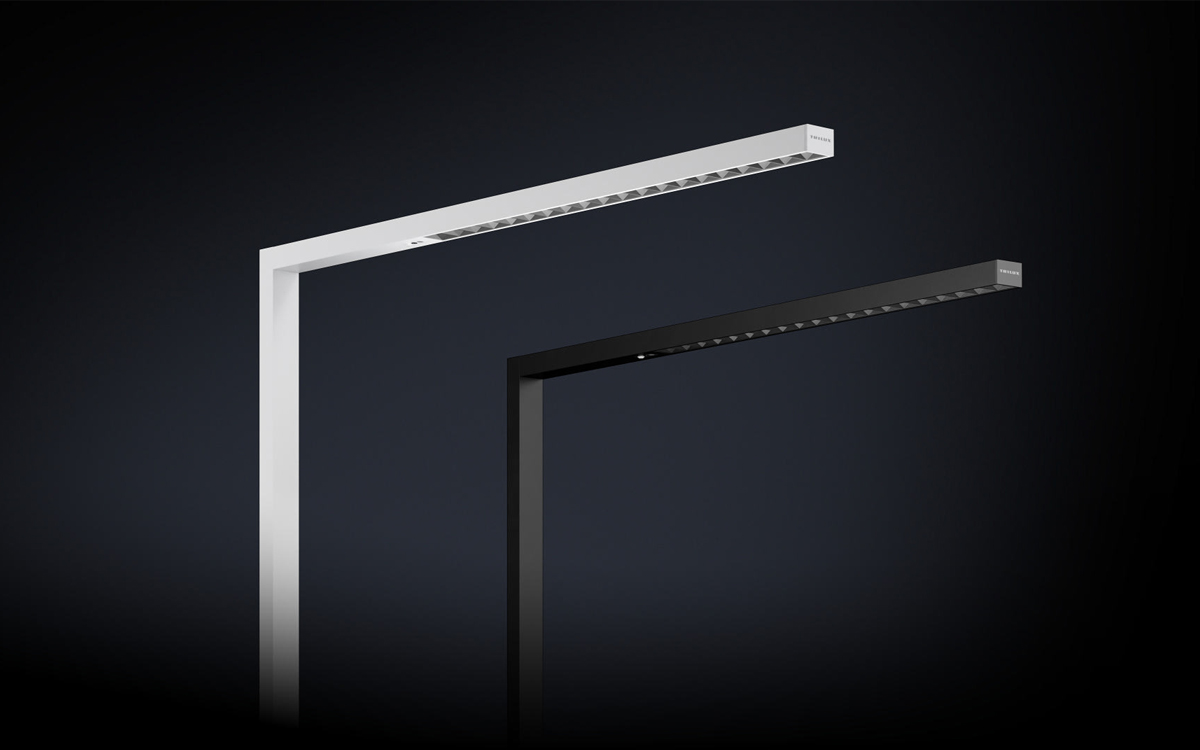 Free-Standing LED Luminaire with Tunable White and Smart Sensors for Modern Ergonomic Office Lighting