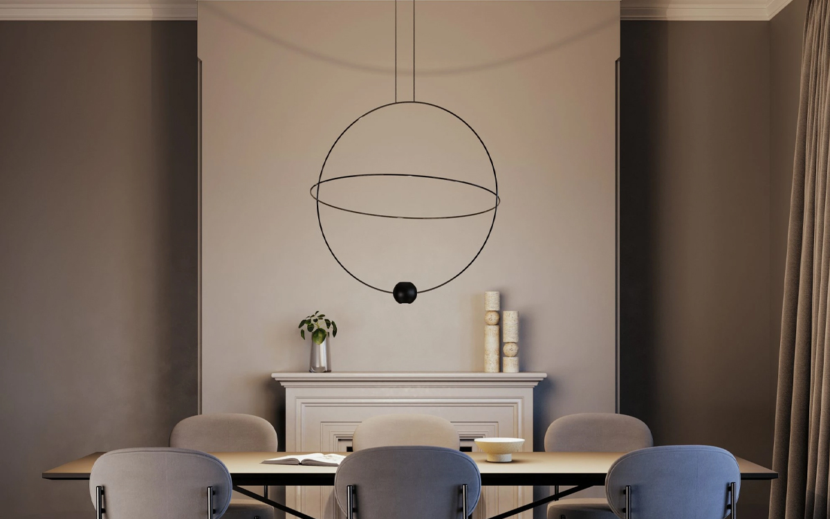 Geometric Pendant Light Inspired by Planetary Motion with Adjustable Central Ring for Contemporary Interiors