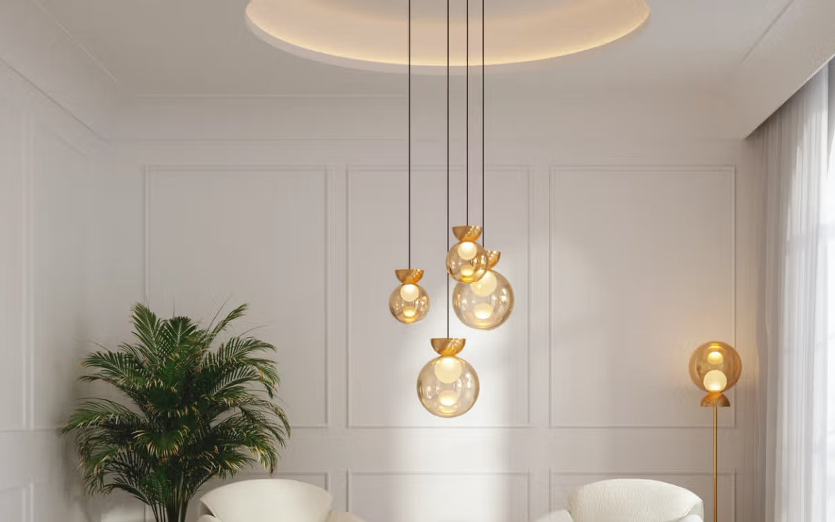 Glass Sphere Pendant Light with Hidden Glowing Core and Integrated 2700K LED Module