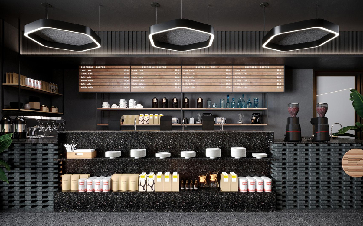 Hexagon Shape LED Pendant Light with Acoustic Panels for Sound Absorption