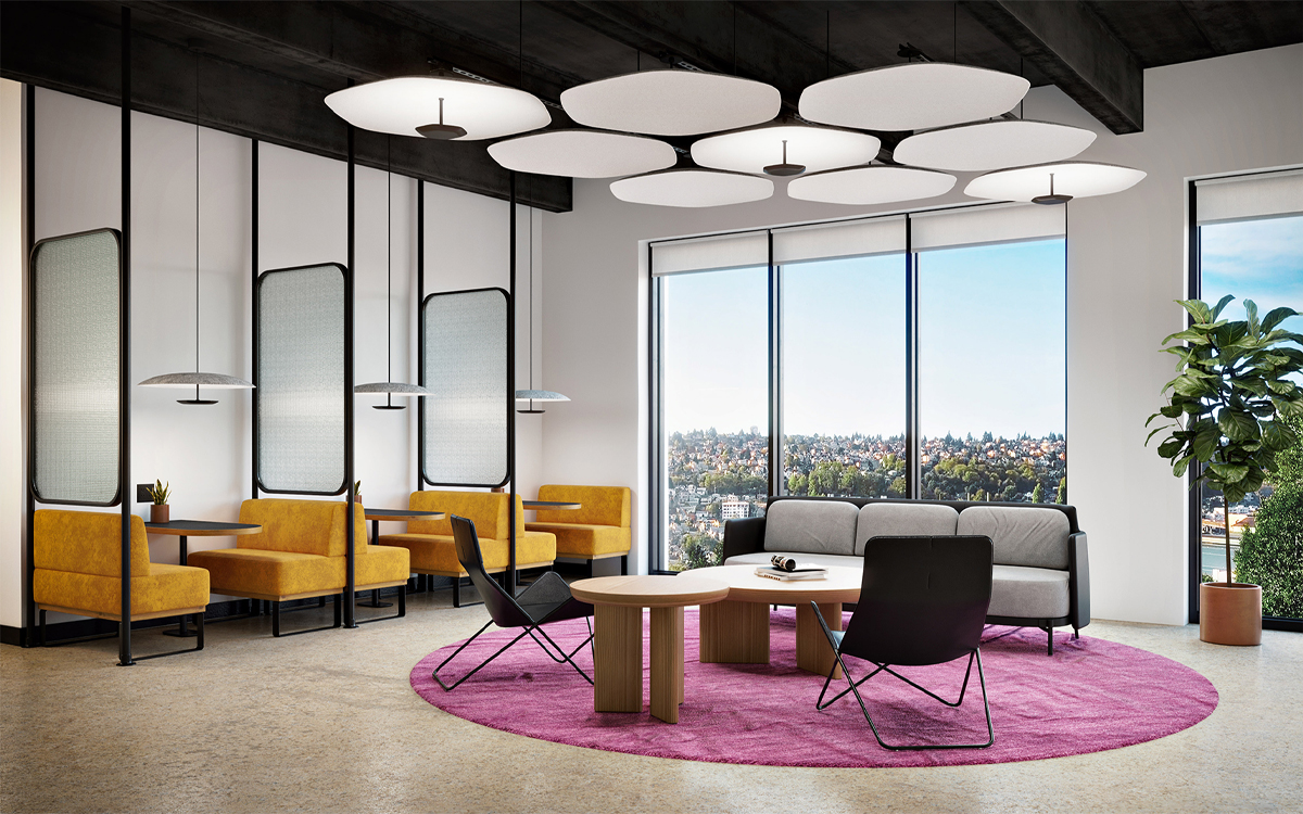 Hexagonal Acoustic Pendant Light with Superior Sound Absorption and Adjustable LED Color Temperatures