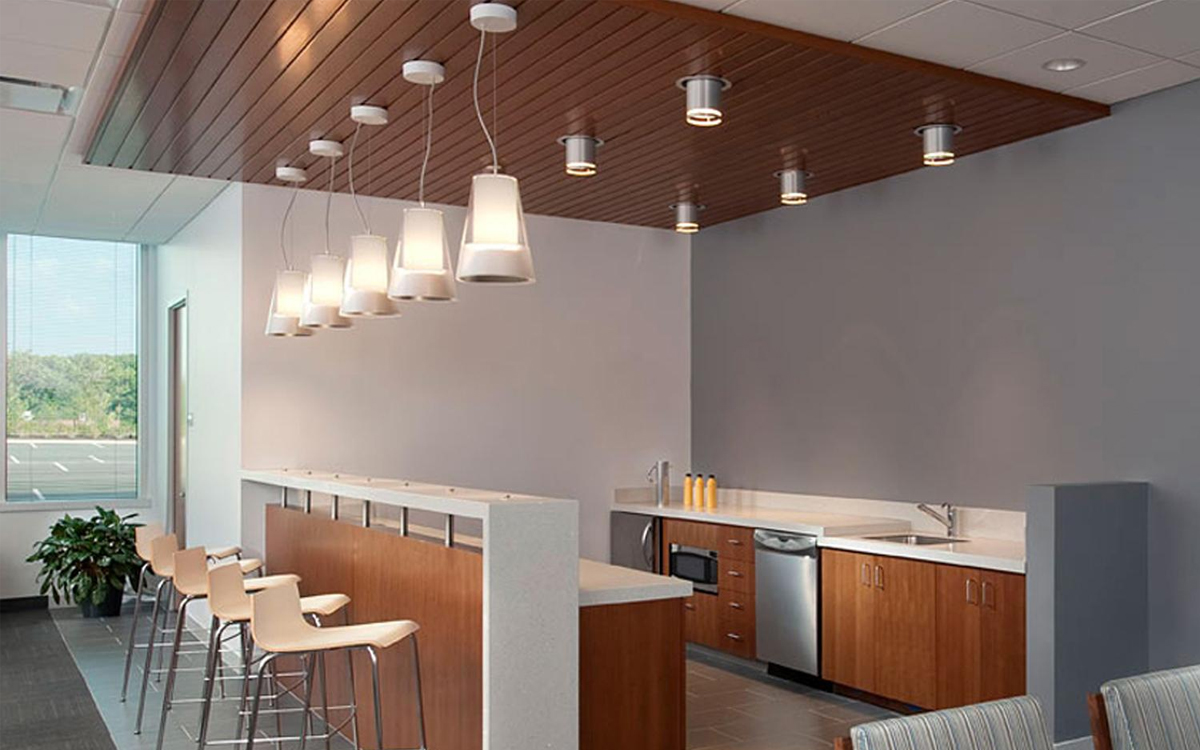 High-Efficacy LED Pendant Light for Damp Location Interiors with Clean Visual Aesthetics