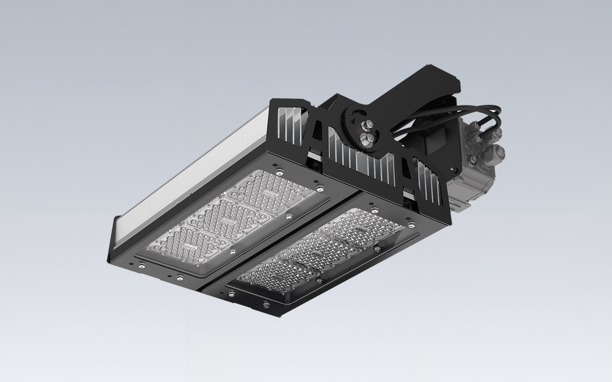 High-Lumen LED Flood Light with Modular Configuration and Remote Driver Integration for Stadium and Arena Installations