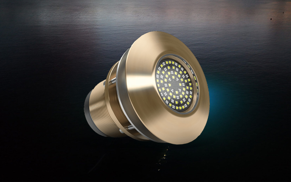 High Lumen Output Underwater LED Light with Interchangeable Thru-Hull and Dual-Color Functionality