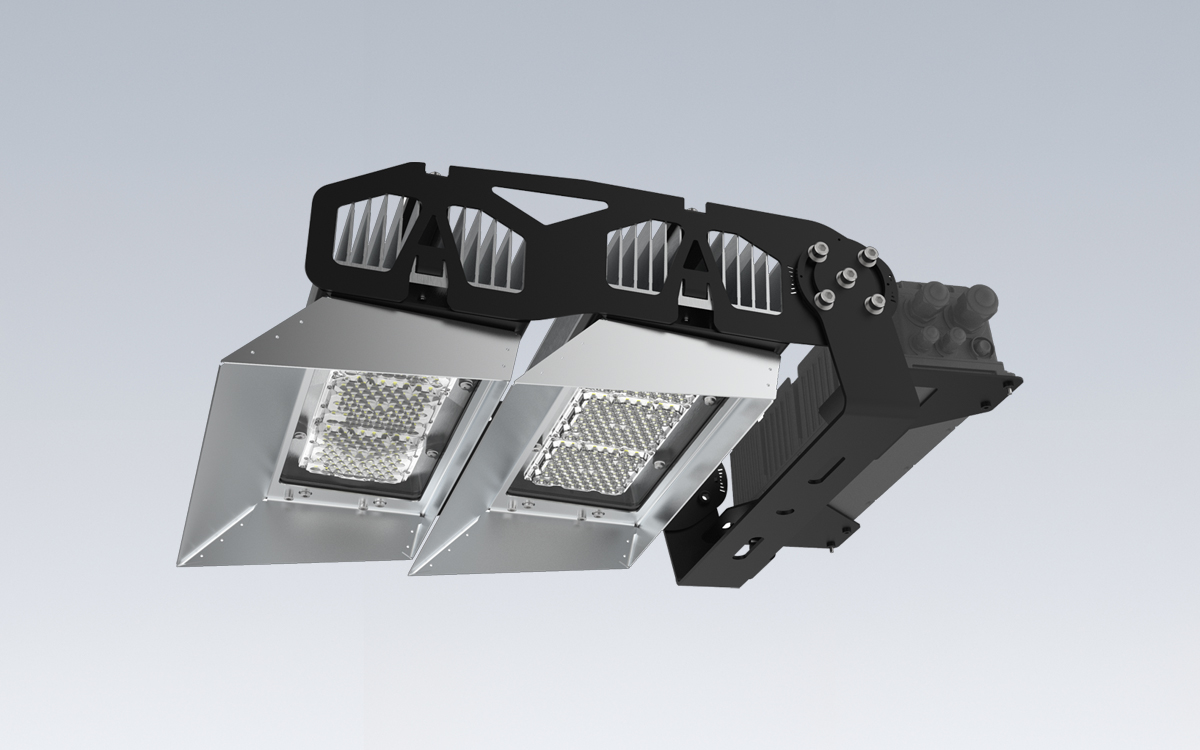 High Mast Outdoor LED Flood Light with Directional Beam Control and Low Glare for Stadiums and Sports Fields