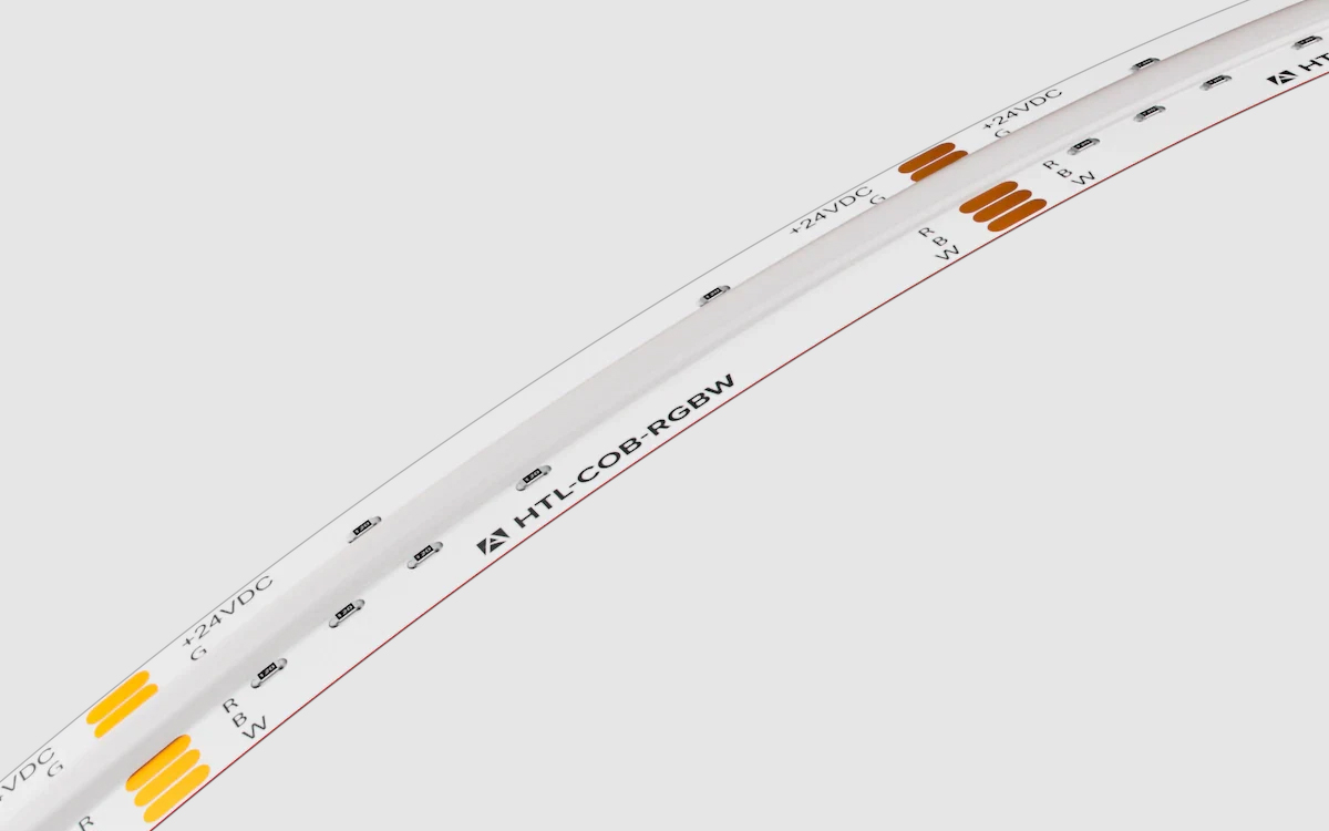 High Output COB LED Tape Light with Dynamic RGB+Warm White Color Mixing via DMX or Secondary Controllers
