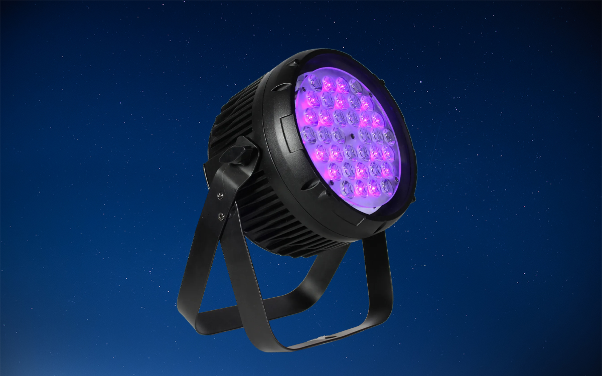 High-Output UV LED Blacklight PAR Light with Dimming Control, Pixel Pattern Effects, and DMX Compatibility