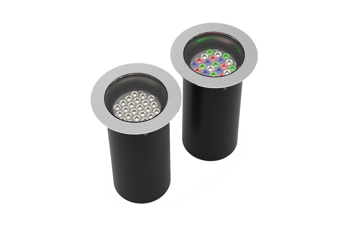 High-Power In-Ground LED Fixture with Static White, RGBW, RGBA, and Tunable White Light Options