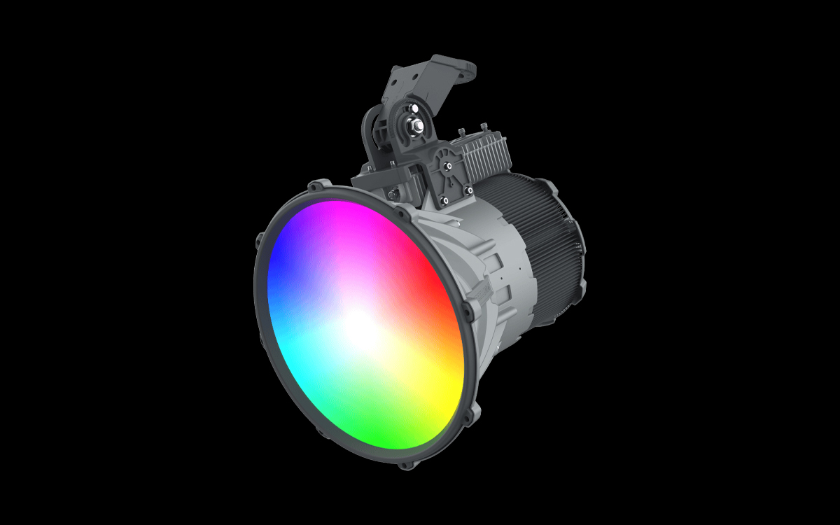 High-Power LED Stadium Light with Broadcast-Quality White Light, RGB Color Mixing, Wireless DMX, and and Scene Presets for Dynamic Effects