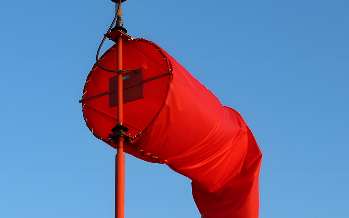 High-Visibility Primary Wind Cone with LED Obstruction Light for Runways, Heliports, and Vertiports