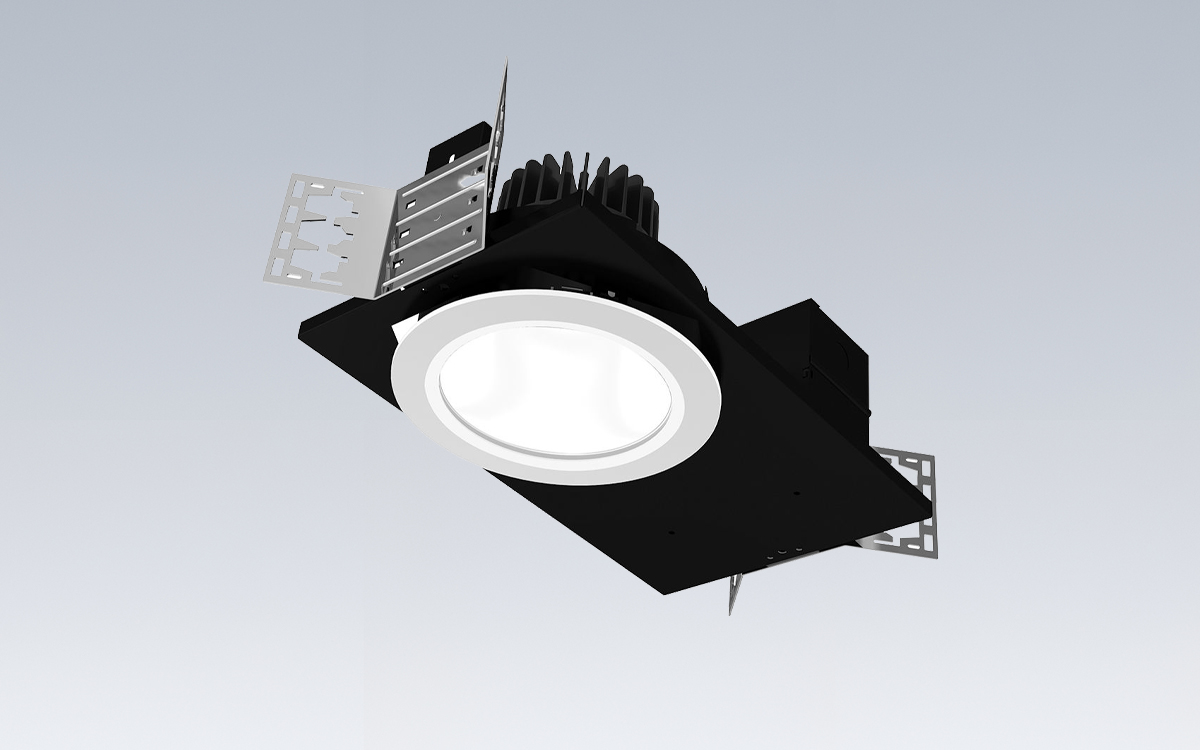 Hospital Patient Room LED Downlight with Tight Air Seal, Antimicrobial Trim, and Programmable Driver