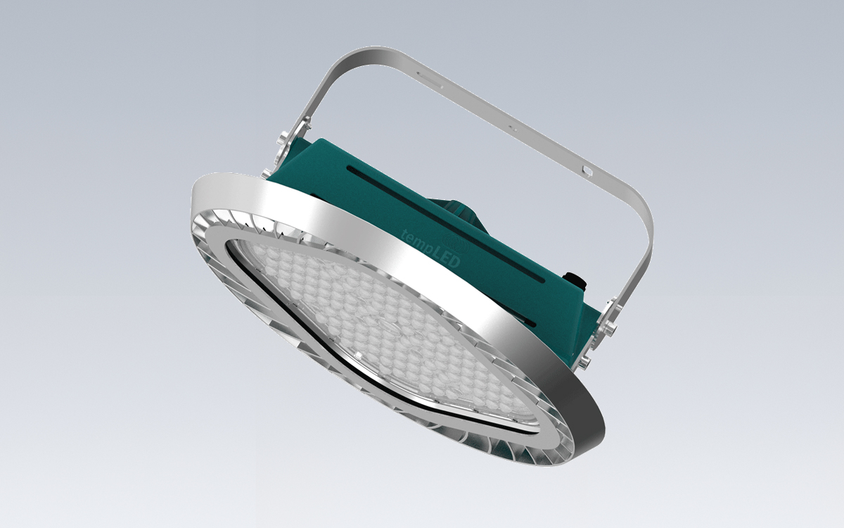 Industrial LED Crane Light for High-Temperature Environments up to 80 Degrees Celsius with DALI-2 Dimming and Casambi Network Integration