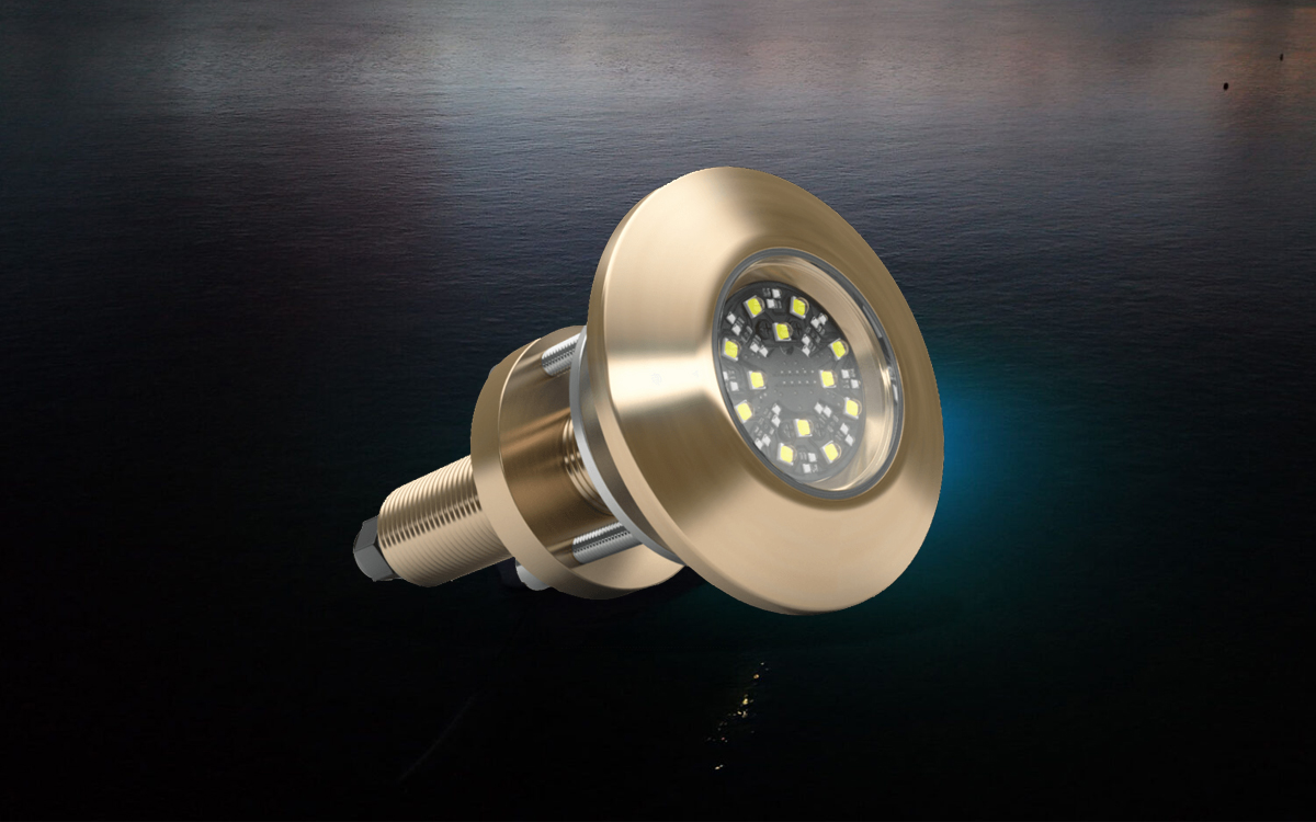 Interchangeable Thru-Hull Dual Color LED Underwater Light for Side, Transom, and Bottom Mounting