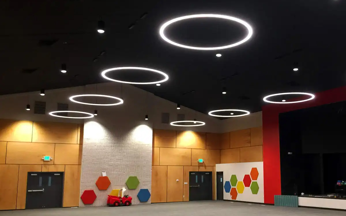 Large Diameter LED Ring Chandelier Light with RGB, RGBW, and Tunable White Technology