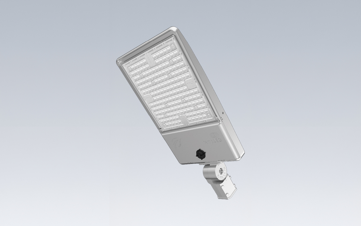 LED Area Light for Urban Environments, Parking Lots, and Industrial Perimeters with Zhaga-18 Socket and DALI-2 Control Integration