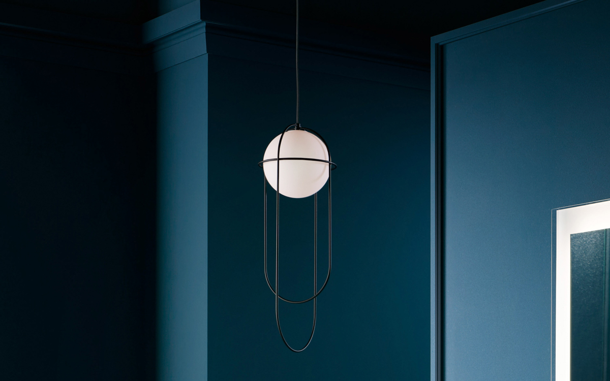 LED Pendant Light with Artistic Wire Cage and Floating Globe for Architectural Accent Lighting