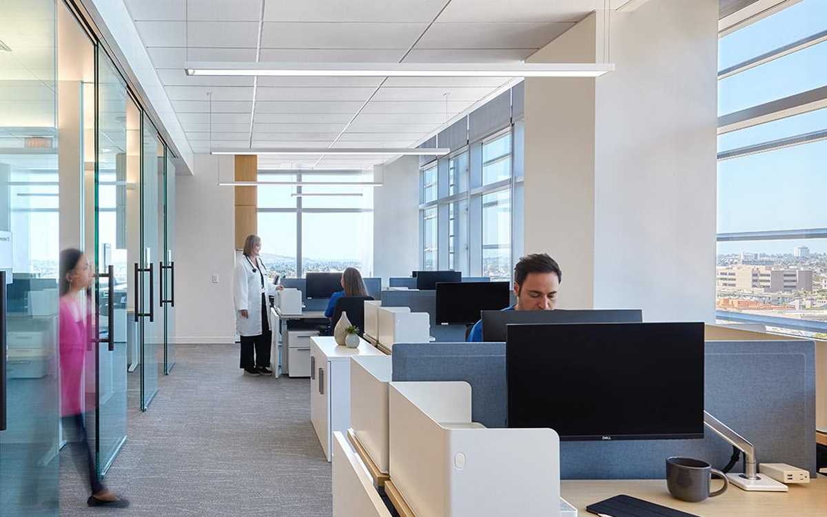 Linear Edge-Lit LED Pendant Light with PoE Compatibility and Connected Solutions for Building Integration