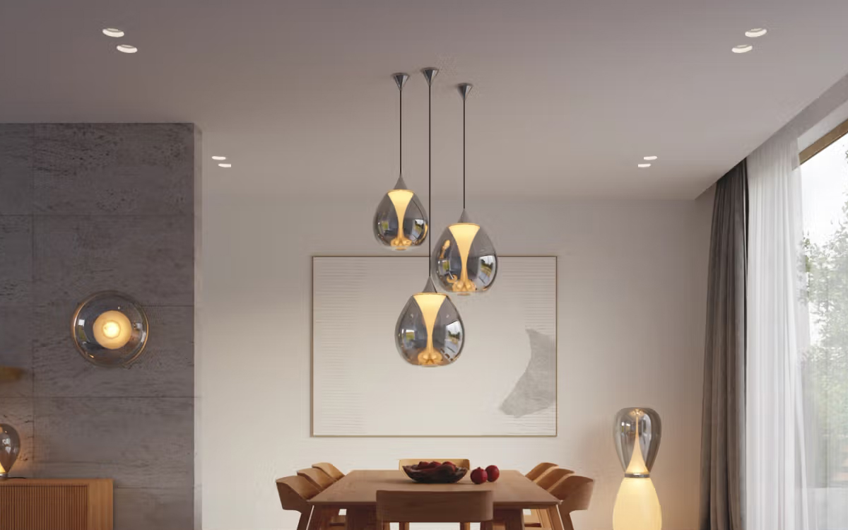 Living Room Pendant Light with Layered Metallic Finish and 2700K Warm LED Source