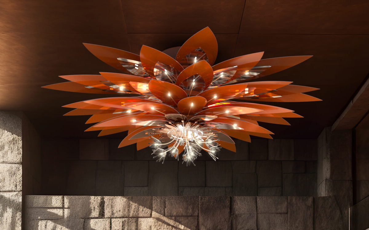 Lotus-Inspired Chandelier with Layered Acrylic Petals and Bi-Pin LED Bulbs for Meditative and Serene Interior Lighting