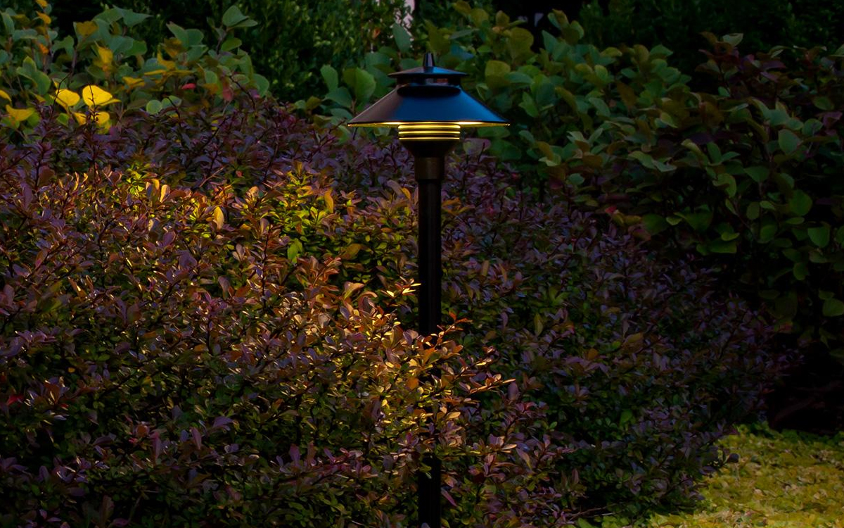 Low Voltage Outdoor Path Light with RGBW Color Control, Multiple CCT Filters, and Field-Replaceable Optics