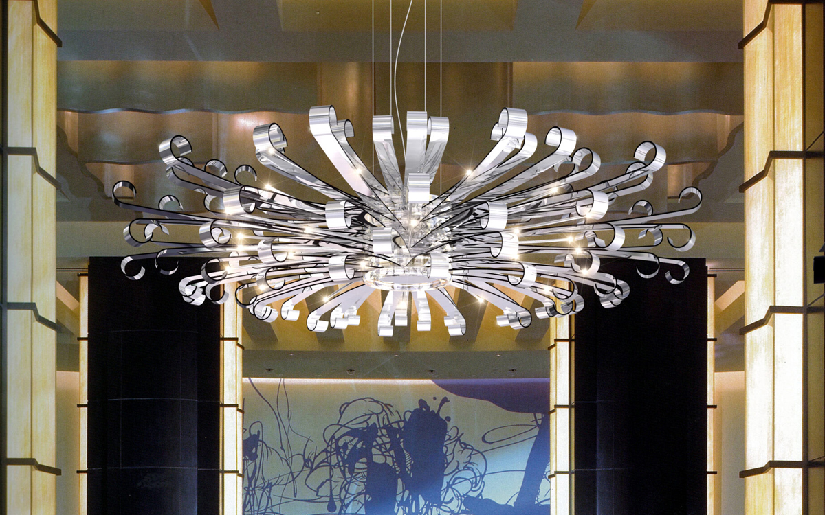 Luxury Bow-Inspired Chandelier with Hand-Bent Polished Aluminum Ribbons and Sparkling LED Illumination