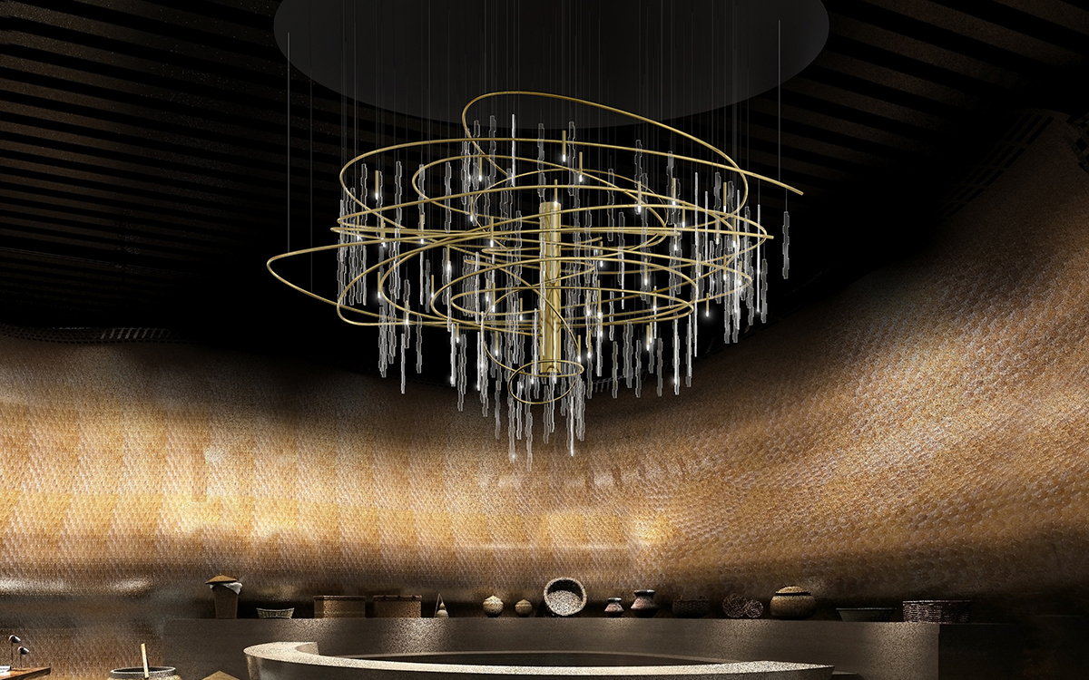 Luxury Decorative Chandelier Light with Brass Accents and Swirling Acrylic for Hotel Lobbies and Reception Areas
