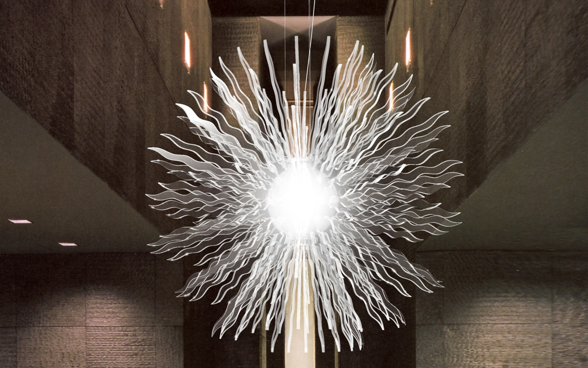 Luxury Sunburst Chandelier Light with Opal Acrylic Core and Radiating Laser-Cut Acrylic Blades