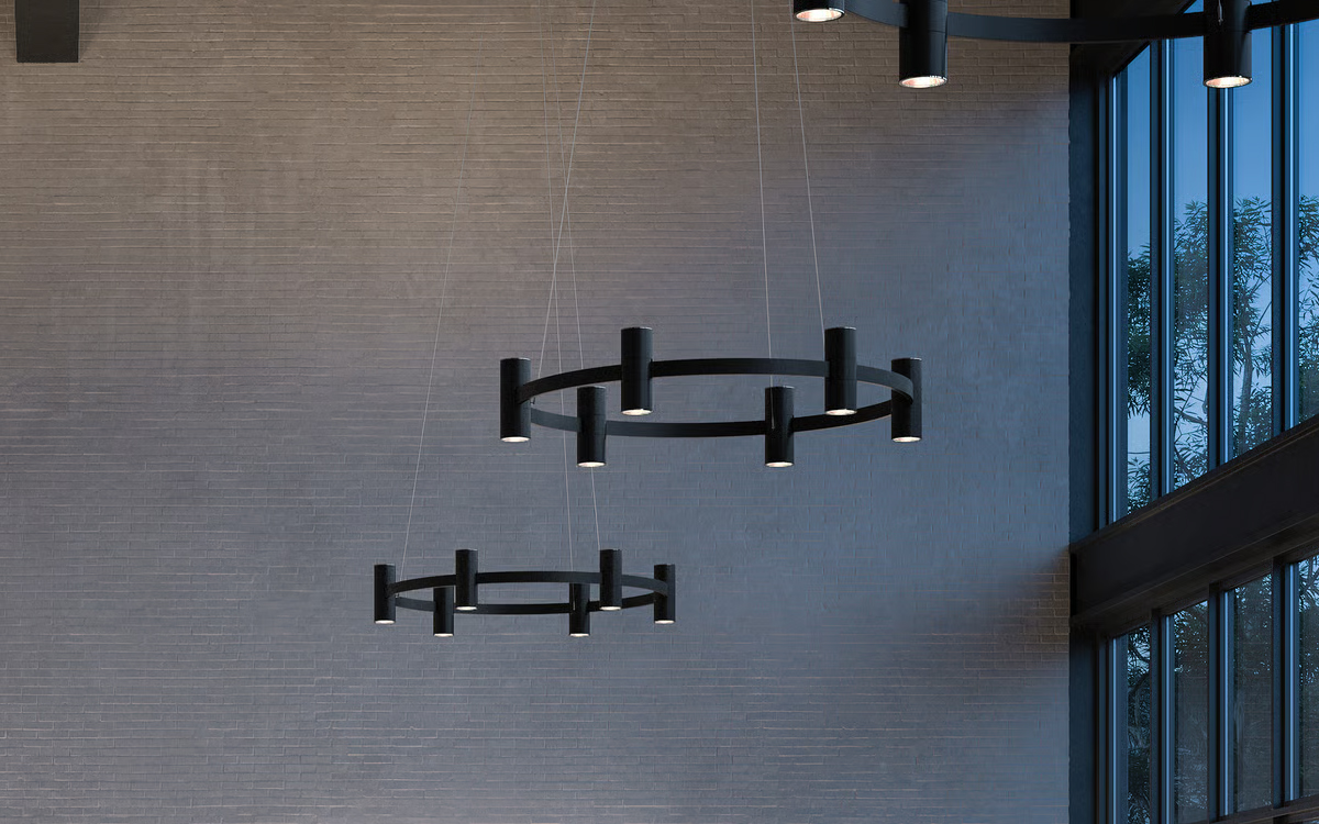 Modern Aluminum Cast LED Chandeliers with Chrome Trim and Velvet Black Finish