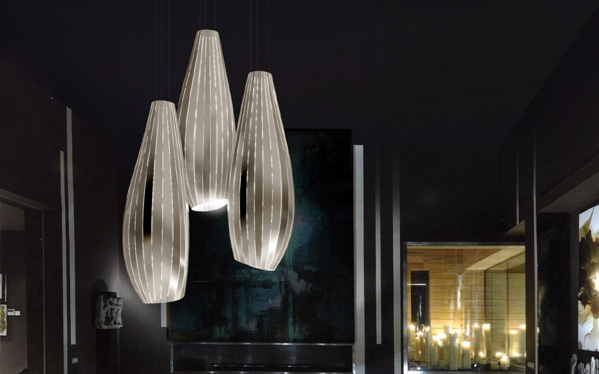 Modern Anodized Aluminum Chandelier Light with Floating Sculptural Teardrop Forms