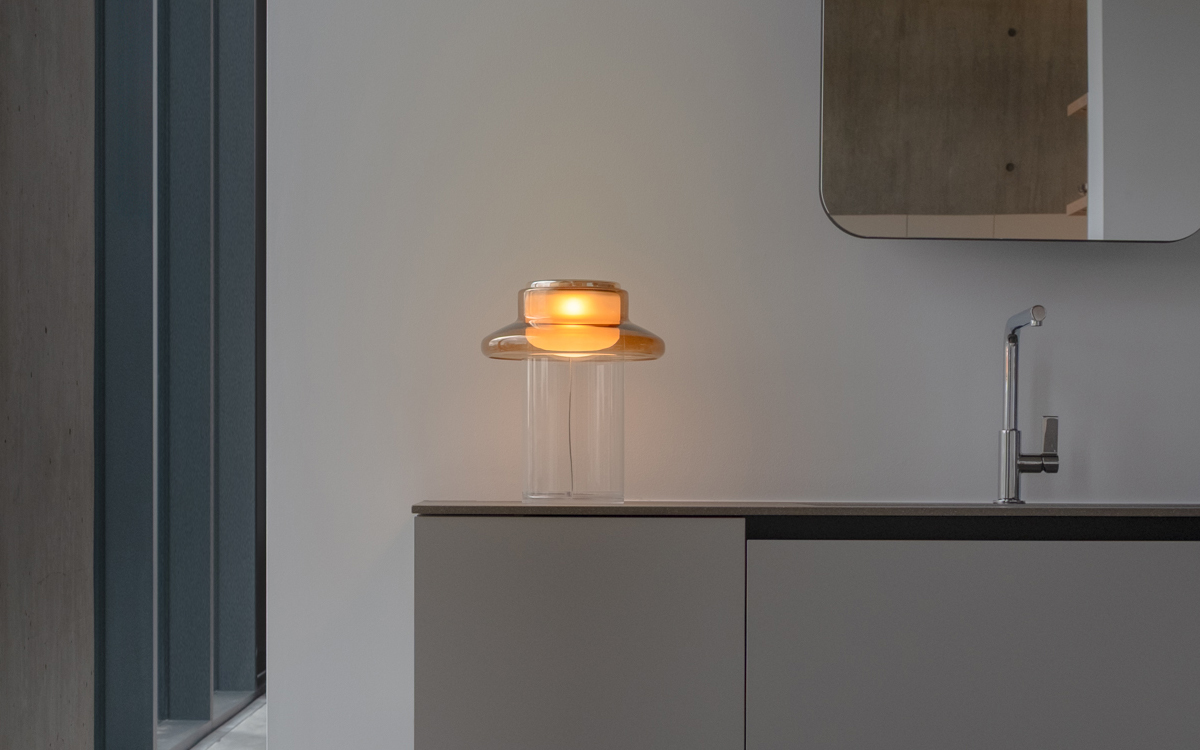 Modern Art-Inspired LED Table Lamp with Layered Glass Shade and Touch Dimmer Control