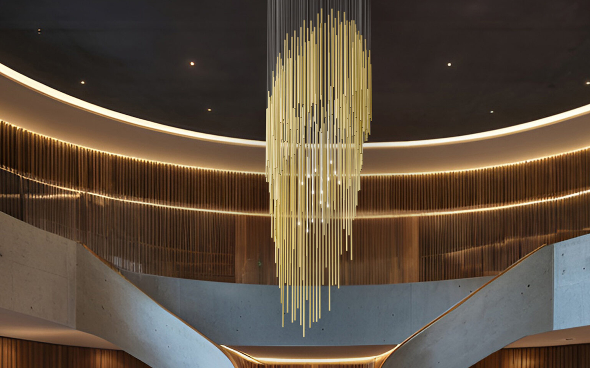 Modern Chandelier Light with Vertical Tube Arrangement, LED Sparkle, and Dramatic Sculptural Form