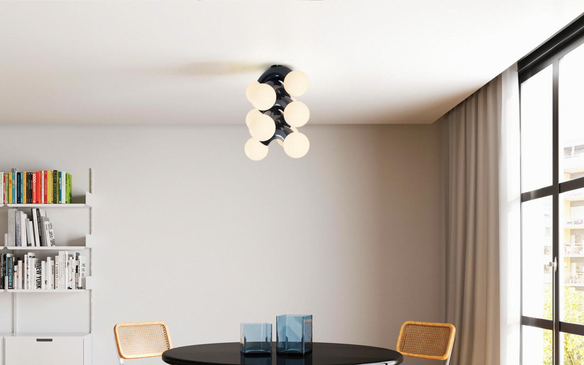 Modern Flush Mount Ceiling Light with Bold Arcs and Opal Glass Globes for Contemporary Interiors