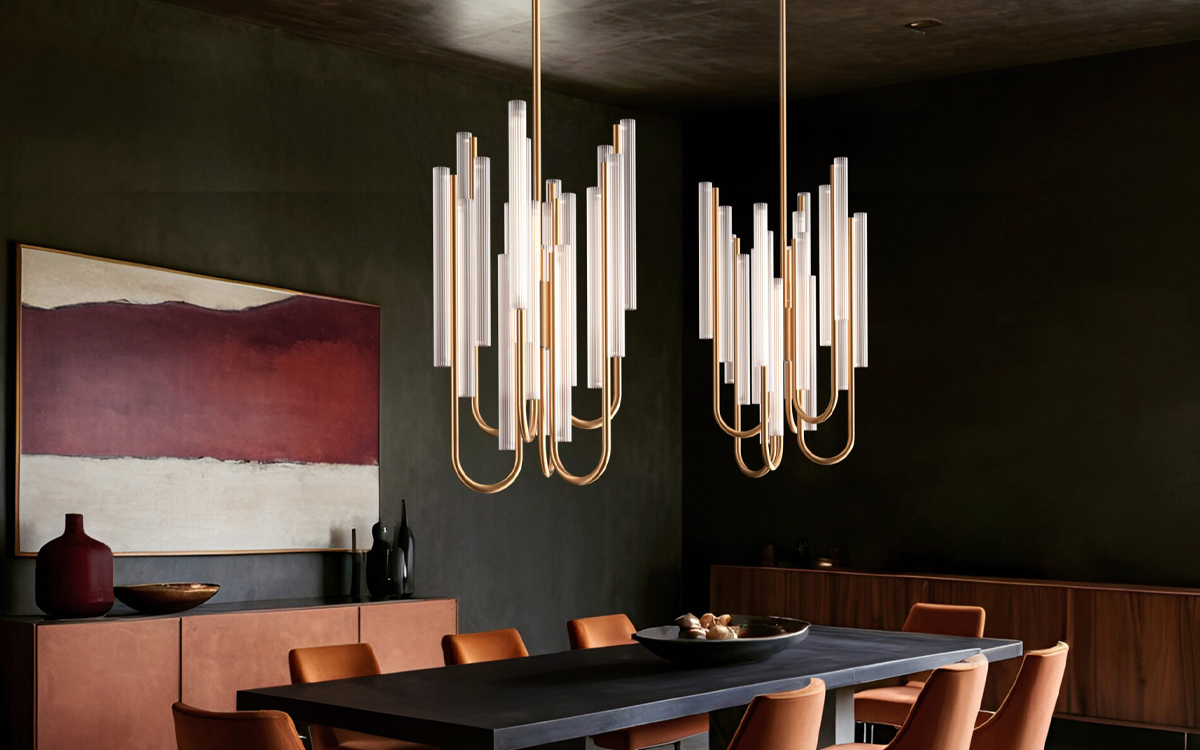 Modern LED Chandelier Light with Fluted Glass Accents and Harmonious Upward-Reaching Metal Arms
