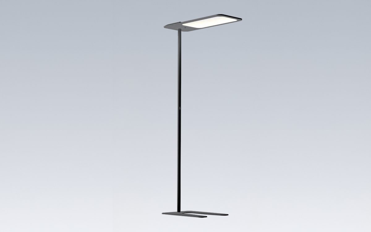 Modern Office Floor Lamp with Integrated Light Sensors, Motion Detection, and Remote Control for Flexible Work Environments