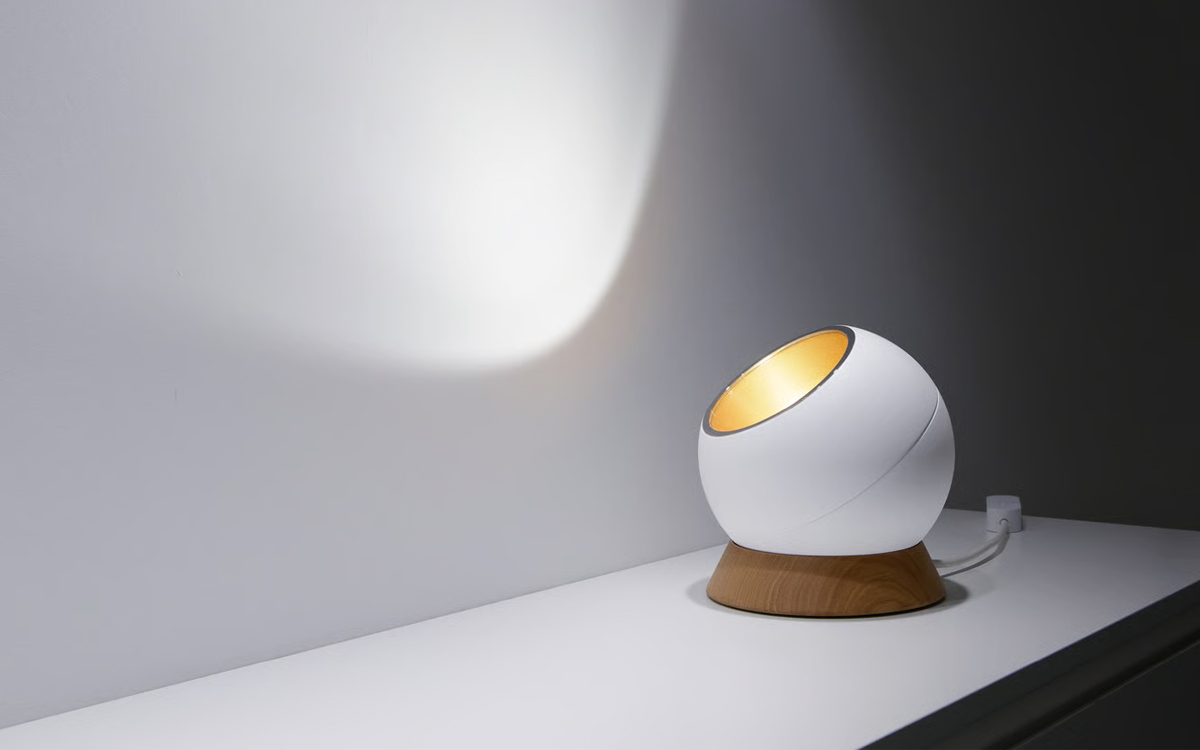 Modern Table Lamp with Wooden Base and Adjustable Spherical LED for Accent Lighting