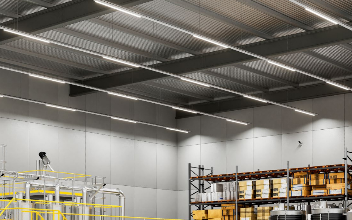 Modular Linear LED Trunking System for Warehouses, Open Manufacturing and Assembly Spaces