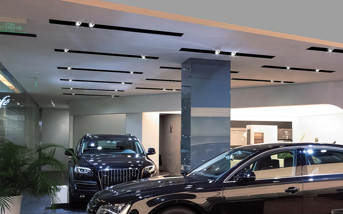 Multi-Spot Recessed Modular Rail System with Adjustable LED Spotlights for Merchandise Display and Accent Lighting