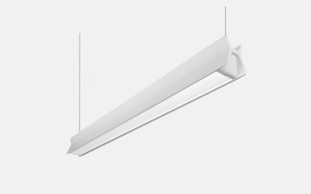 Office Pendant Light with Integrated Occupancy Sensor and Microprismatic Diffuser for Glare Reduction