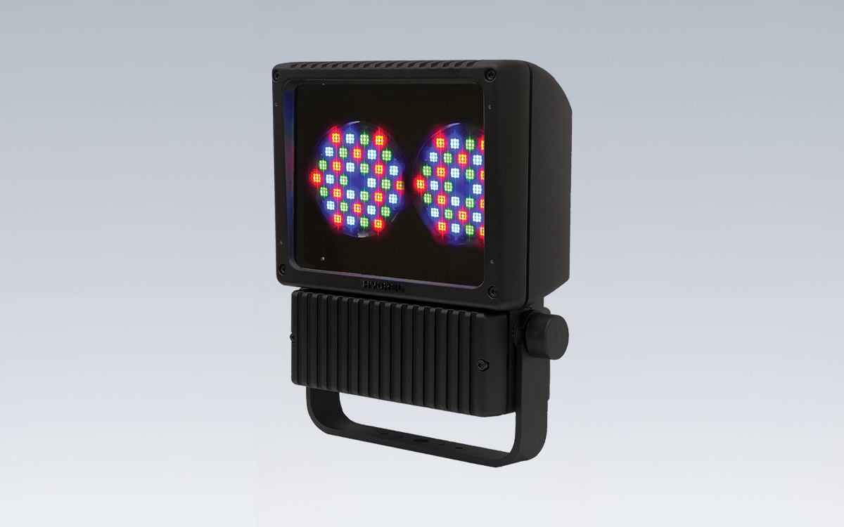Outdoor RGB LED Floodlight with DMX512 Color Control, 0 to 100% Dimming, and Class 2 LED Driver