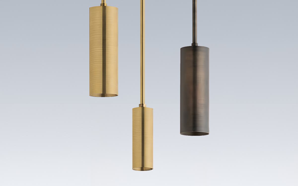 Pendant Stem Mount LED Cylinder in Semi Gloss White, Patina Brass, and Distressed Bronze